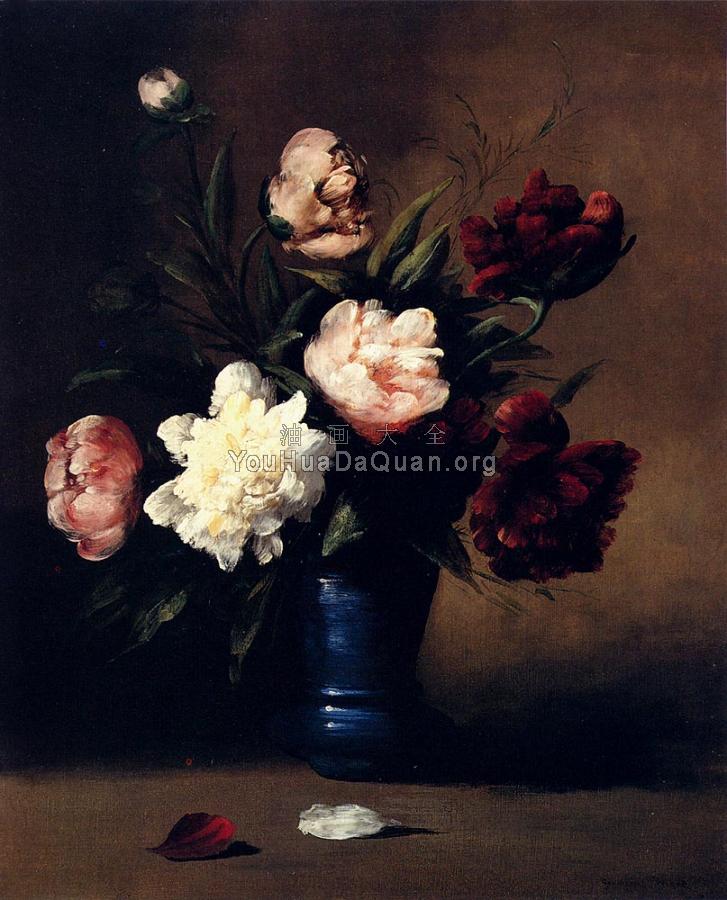 Peonies In A Blue Vase - 杰曼·西奥多尔·克勒门特·立波特